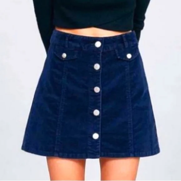 Navy Corduroy Button Front A-Line Mini Skirt Small NWOT - Picture 3 of 11